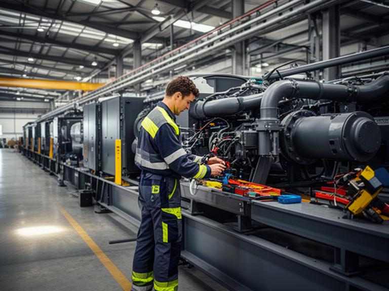 Técnico realizando mantenimiento preventivo en una máquina industrial dentro de una nave